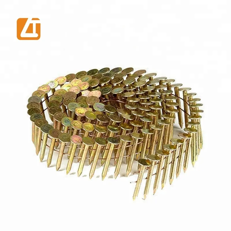 Customize flat head Galvanized Steel ring shank coil nails for wood