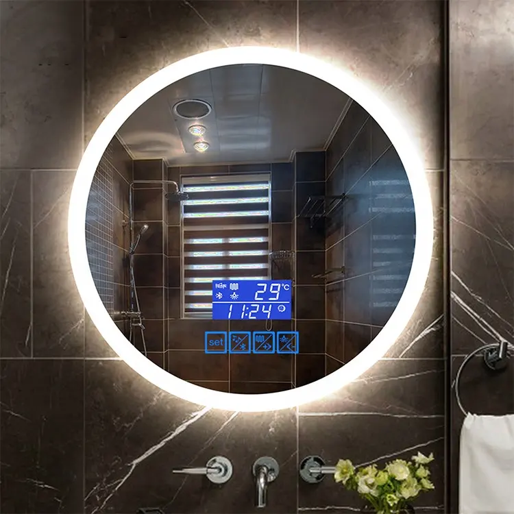 Specchio da bagno retroilluminato a specchio rotondo a LED con specchio intelligente senza nebbia a led con interruttore a sfioramento