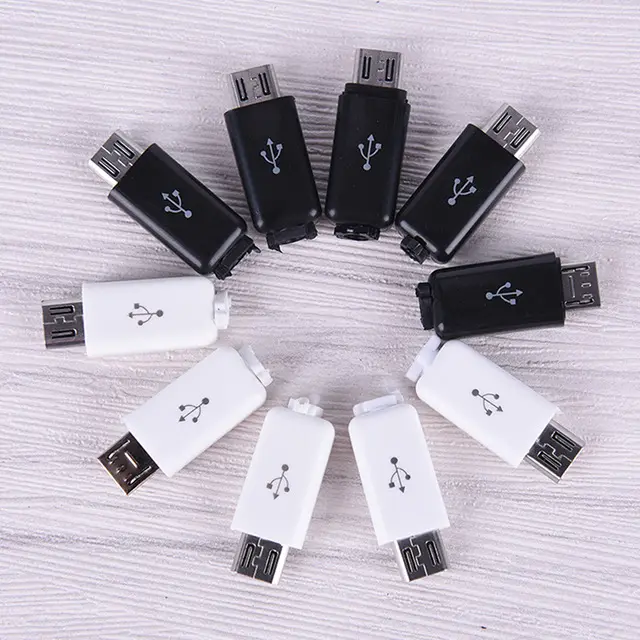 4 em 4 1 DIY Micro USB Macho Tipo de Solda Conector Pin w/Tampa De Plástico branco/preto