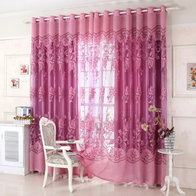 Romantic Indian Style Floral Jacquard Damask Window Treatment Drapes Sheer Tulle Curtains Panels For Living Room Bedroom