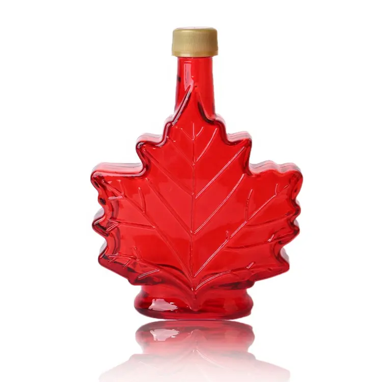 Di vendita caldo 70ml rosso mini maple leaf forma di sciroppo di bottiglie di liquore di vetro con tappo a vite