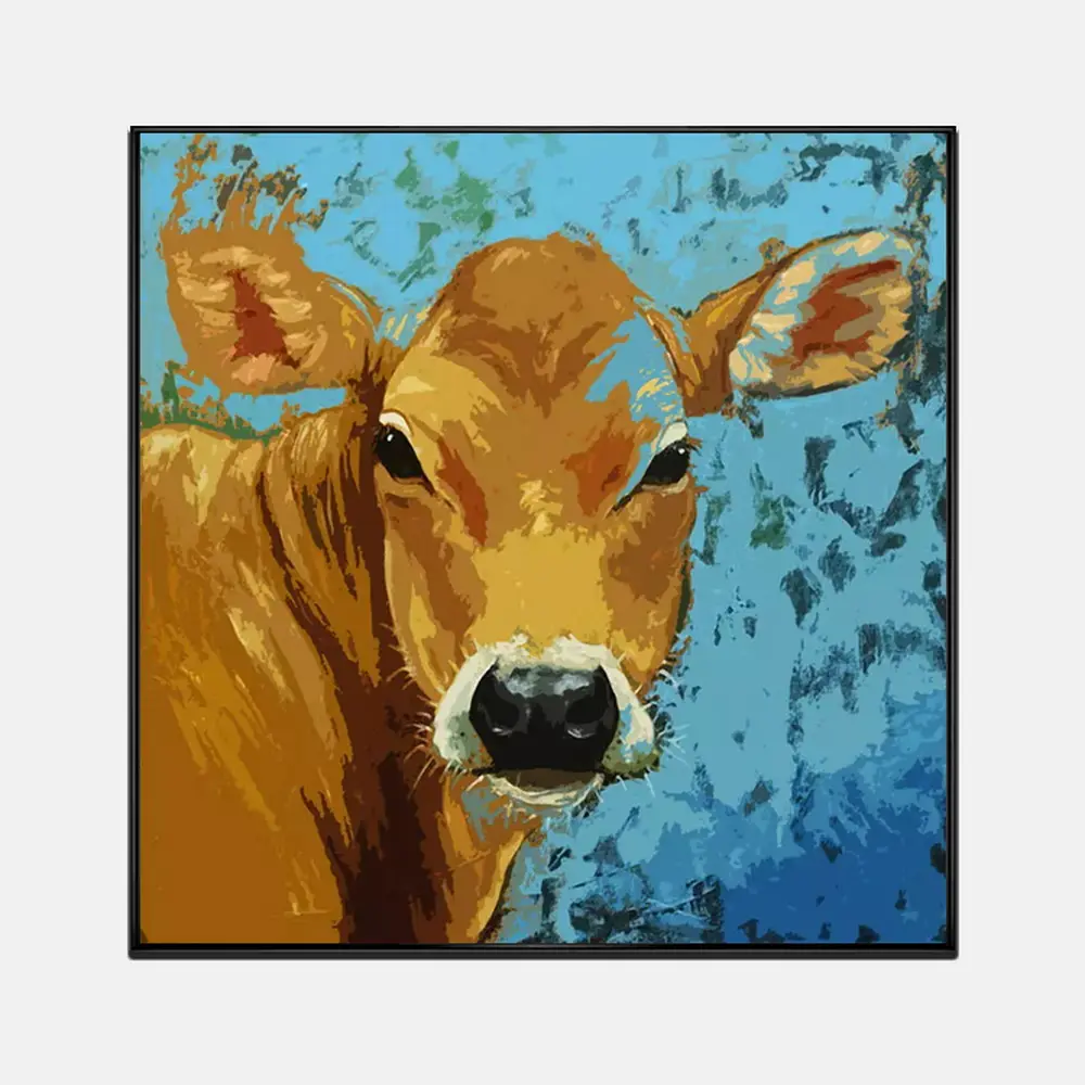 Atacado personalizado arte de parede fotos de vaca desenho animado quadro de lona pintura a óleo