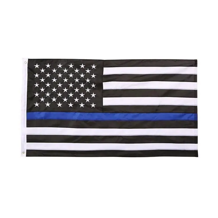 Huiyi garis biru tipis bendera Amerika hitam putih