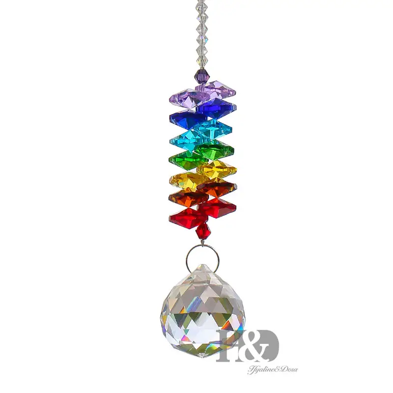 H & d chakra lustre de cristal coletores de sol, cristais bola prisão pingente arco-íris pendurado chakra cascata suncatcher 24cm