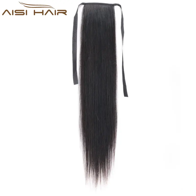 Aisi Dei Capelli 16 Inch Dei Capelli Umani Brasiliani Coda di Cavallo Nastro Dritto Coda di Cavallo Estensioni Dei Capelli Umani per le Donne Nere