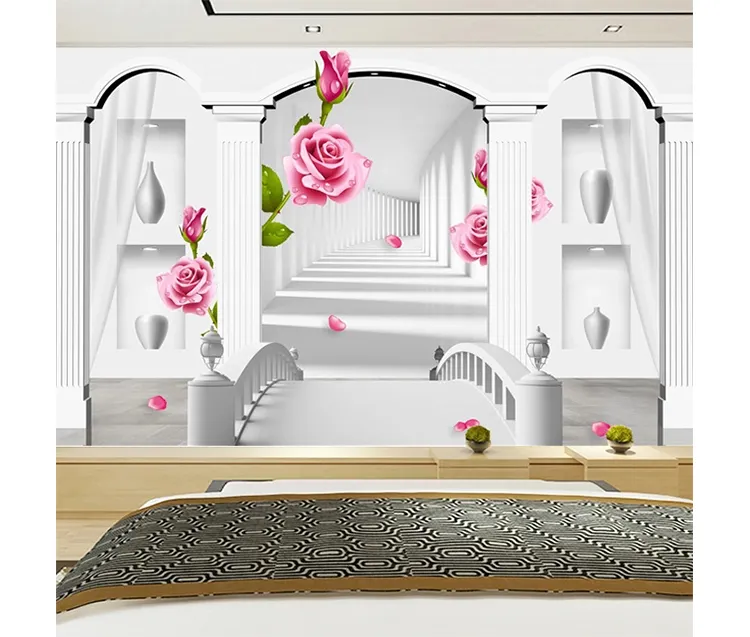 Papel de pared 3D de rosas para pasillo decoración del hogar, Fondo de TV, imagen de papel, murales