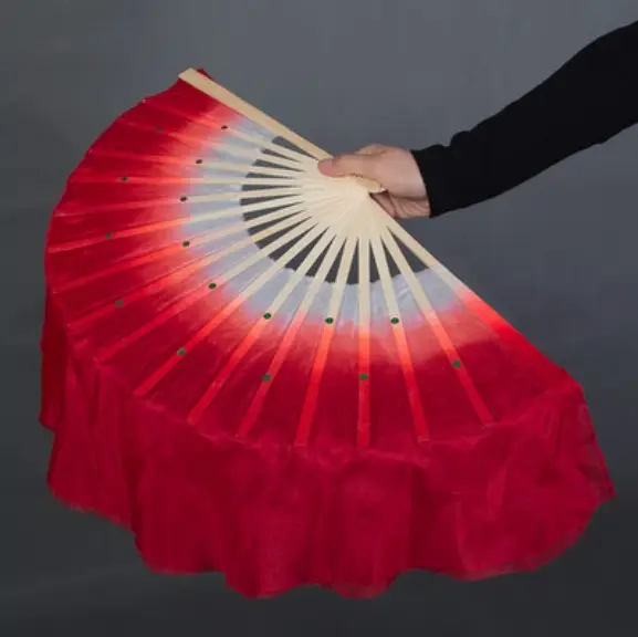 Ventilador de seda chinês, artesanal, degradê, cor, ventilador de dança, seda, fãs de bambu