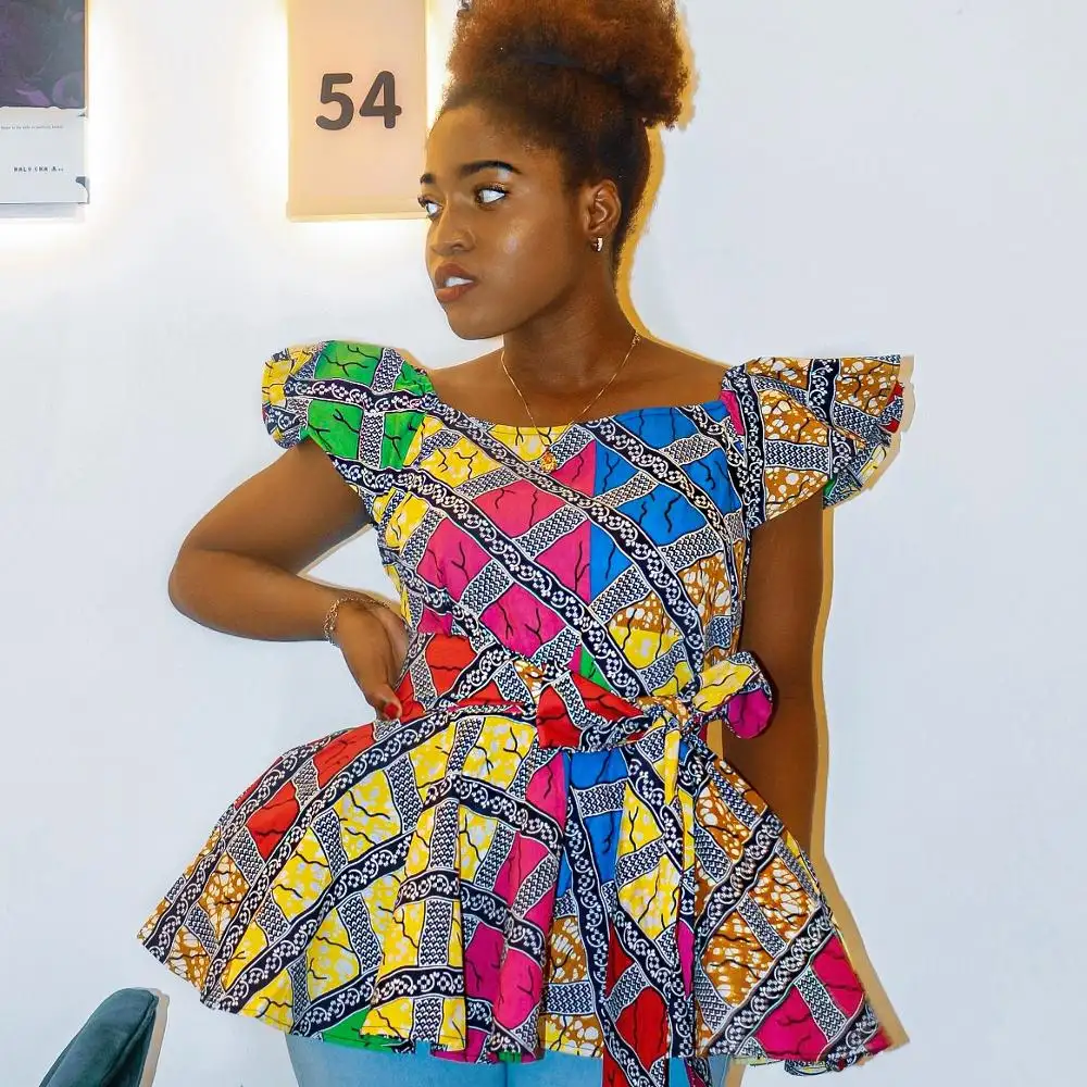 Mwshenbolen — Blouse en coton avec imprimé africain pour femme, Top à épaules dénudées, mode africaine, Ankara, été