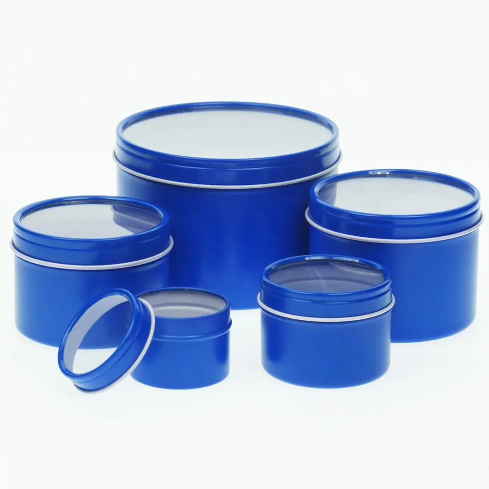 6 OZ Blu Rotonda Barattolo di Latta con Coperchio di Plastica per il Giocattolo Regalo di Carta di Imballaggio Scatola di Latta