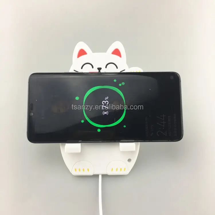 2019 nuovi arrivi del PVC del fumetto di lucky cat wireless mobil caricatore del telefono caricatore senza fili supporto del telefono