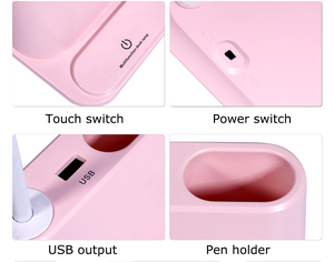 带笔座和 usb 插座的柔性台灯可充电电池台灯，亮度可调