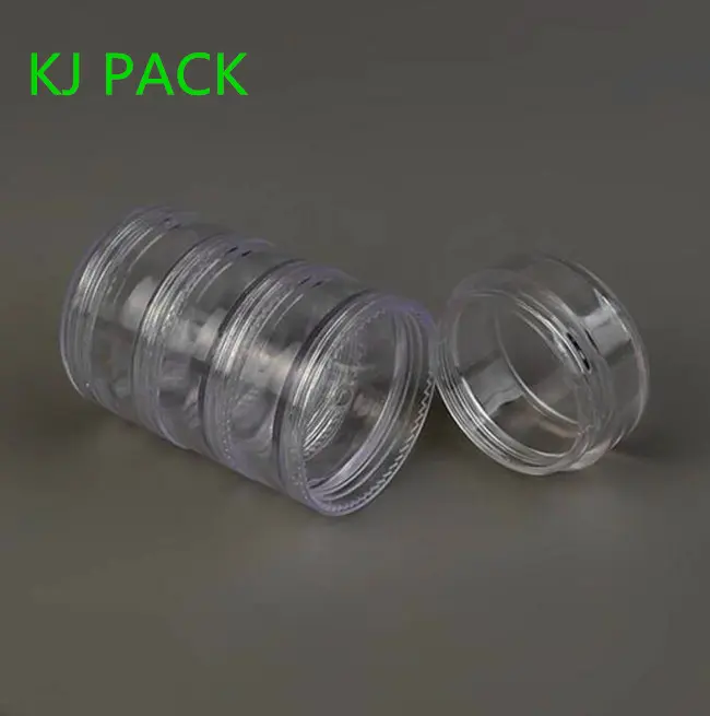 5 capas cada conjunto barato cosmético 5ml de plástico pequeña pila tarros de crema claro ps jar para viaje caja