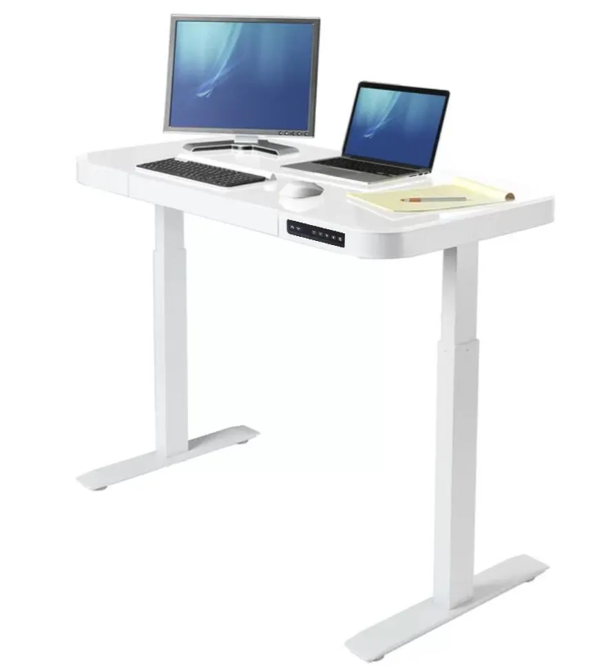 2019 desain baru kaca Tempered berdiri meja 8Mm listrik komputer kantor duduk ke meja kerja tinggi dapat disesuaikan meja bingkai