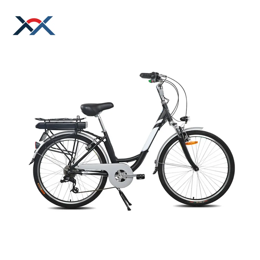 Vélo électrique rétro avec 2 roues de 24 pouces, batterie au Lithium, 36V 240W 9Ah, blanc et noir, pour femme