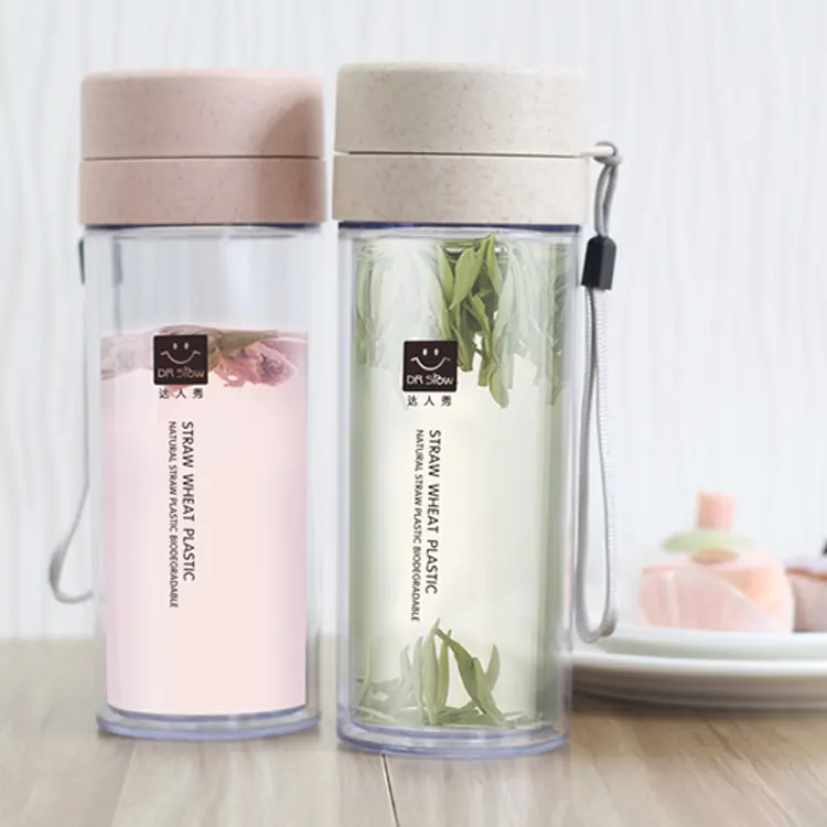 Botella de agua de plástico transparente con logotipo personalizado, 450ml, con filtro de red de té, venta al por mayor