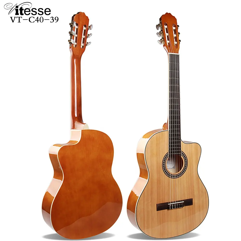 39 inch Cutaway spruce top linden basswood back nylon concert Classical Guitar kit Opened Knob 6 strings with Guitar Tuner