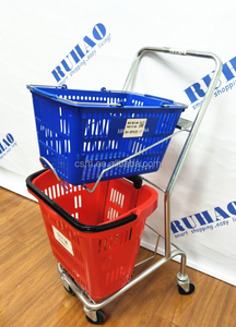 RH-SDB01-<strong>Z</strong> 550*450*960mm Sliver Color Double Layers Shopping Basket Holder <strong>Trolley</strong>