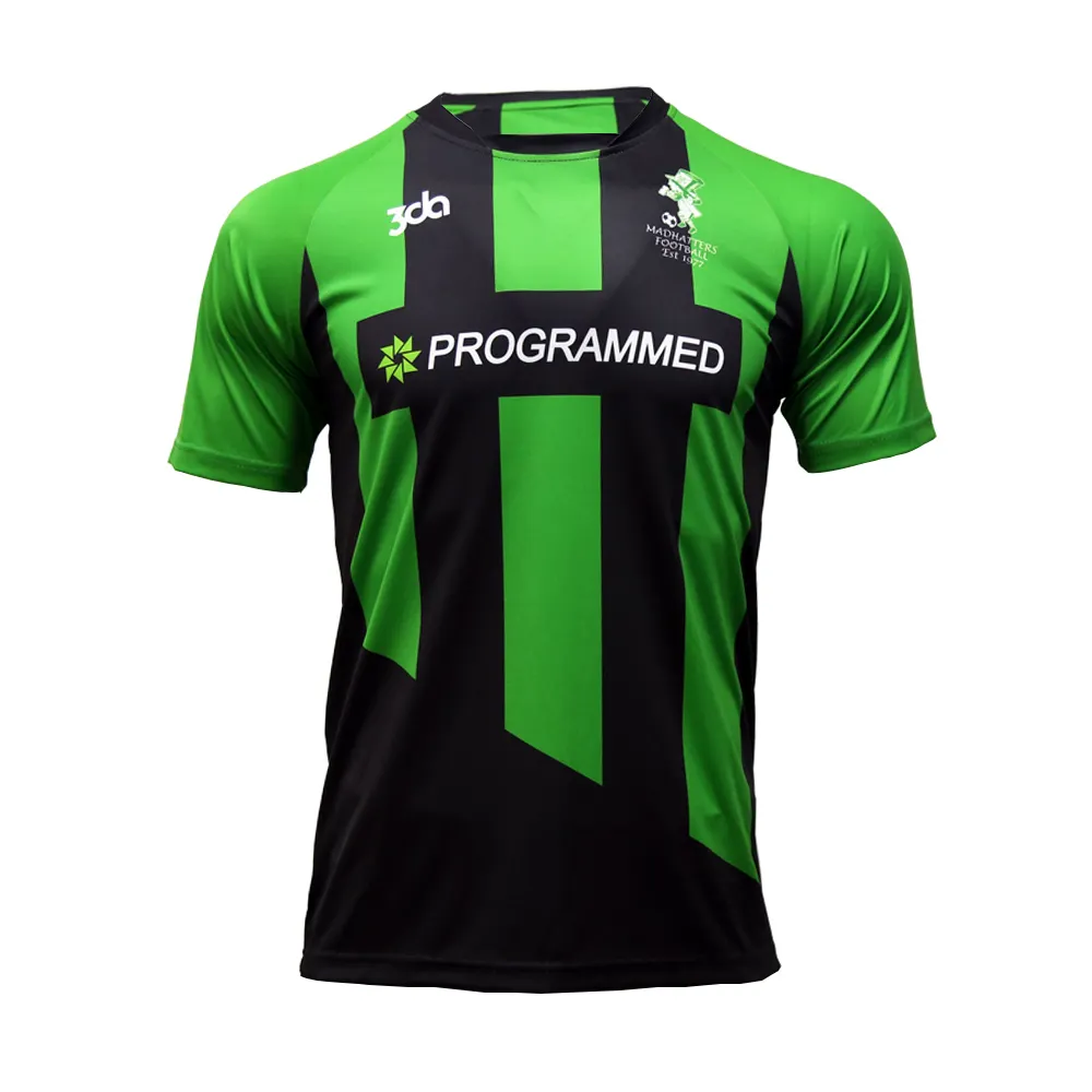 Barato negro verde camiseta de fútbol de diseño su propio uniforme de fútbol