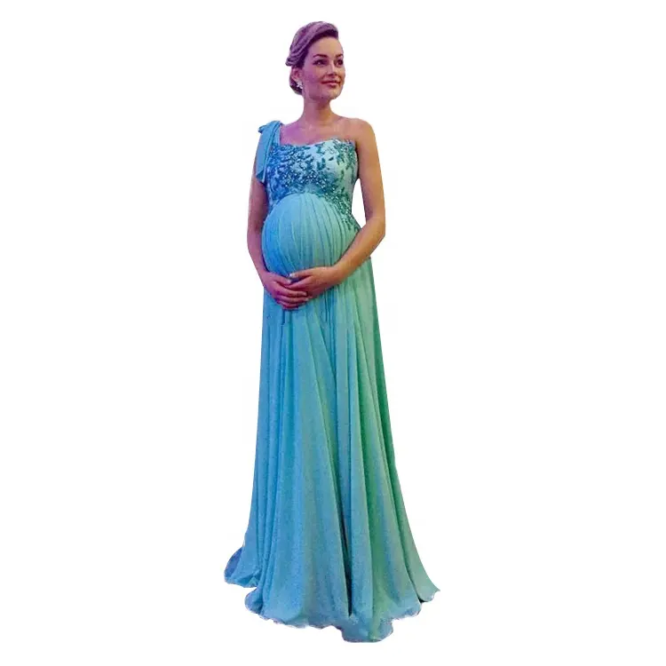 Mulheres grávidas longo chiffon strass linha a vestido de festa à noite