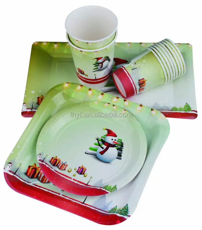Custom Afdrukken Kerst Papier Plaat En Cup Set Wegwerp Servies Wegwerp Verjaardag Wedding Party Papier Plaat Cup Sets