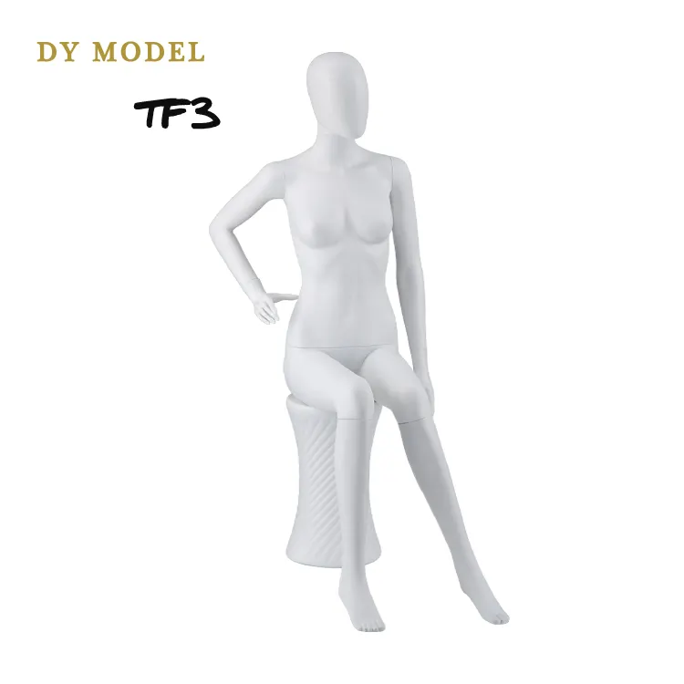 Realistic egg head model sitting female mannequin