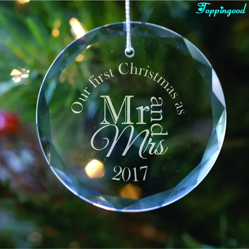 Nuestra primera navidad como adorno colgante de cristal Mr y Mrs para regalo de boda