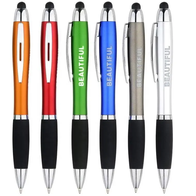 Custom laser logo Led Light Up touch screen stylus Ballpoint Pen promotional plastic gift light up logo pen