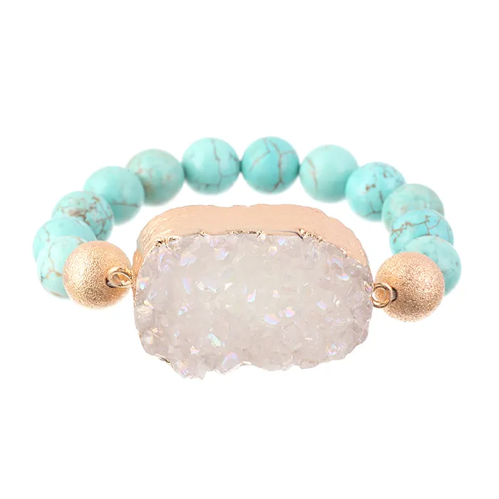 2019 Neuankömmling Natur Türkis Stein Druzy Perlen Armband für Frauen