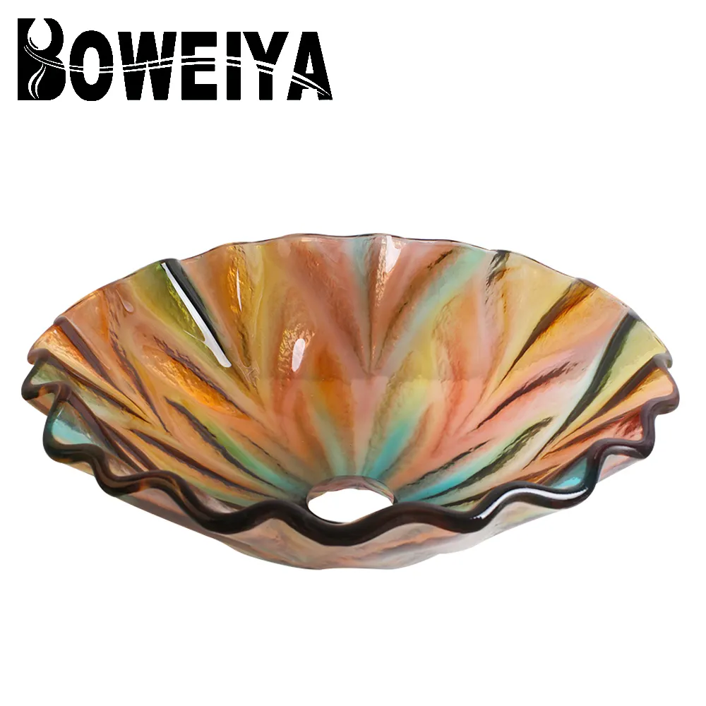 Restaurant elegant flower shape art glass washing basin