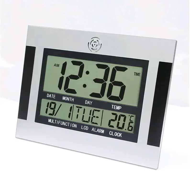 Grande horloge murale décorative avec fonction thermomètre, thermomètre, réveil numérique, en métal x 250x190mm, décoration