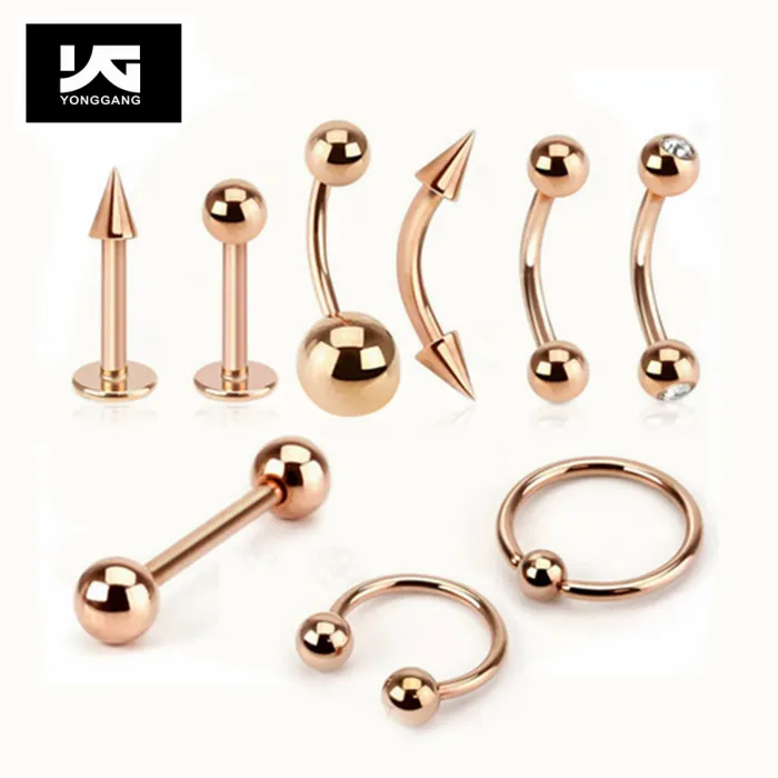 Bijoux de Piercing de base en plaqué or Rose, anneau de lèvres, anneau de nez, barre de ventre