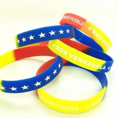 Venda quente "venezuela" Pulseira De Silicone Com Debossed Cheio de Tinta/Cor Preço de Fábrica Pulseira de Segmentação da Venezuela