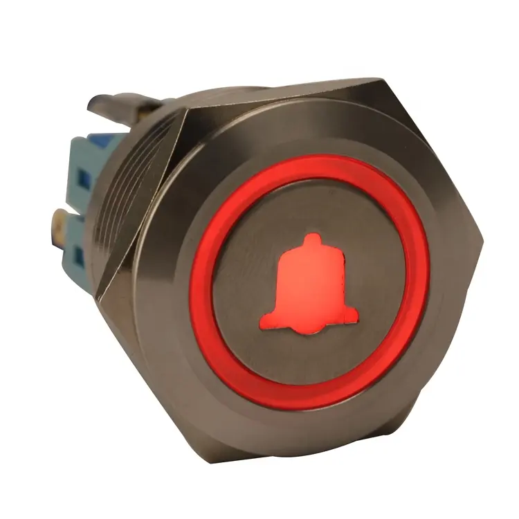 Interrupteur avec anneau lumineux LED rouge, bouton-poussoir momentané, en métal, personnalisé, sonnette, 22mm, 12V