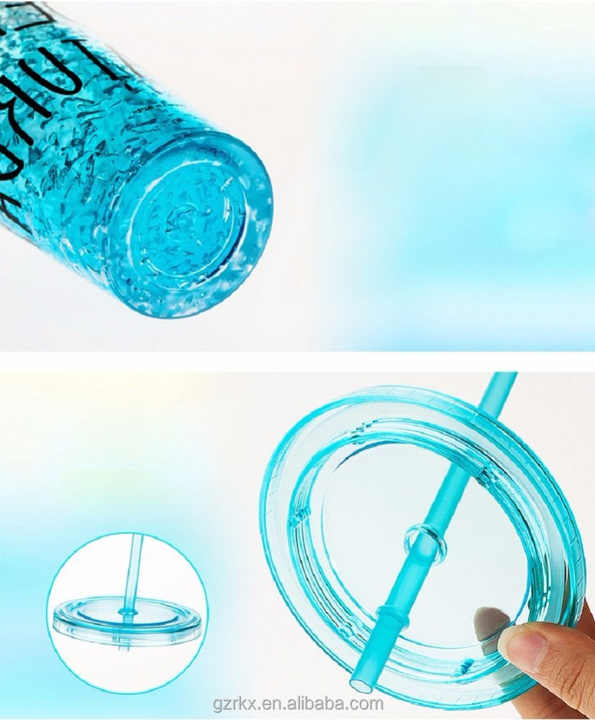 Gelas Plastik Dinding Ganda untuk Minuman Dingin, Tumbler dengan Sedotan, 22OZinsulated Freezable Akrilik Ice-Cold Chill Mug, Cangkir Gel Retak Musim Panas