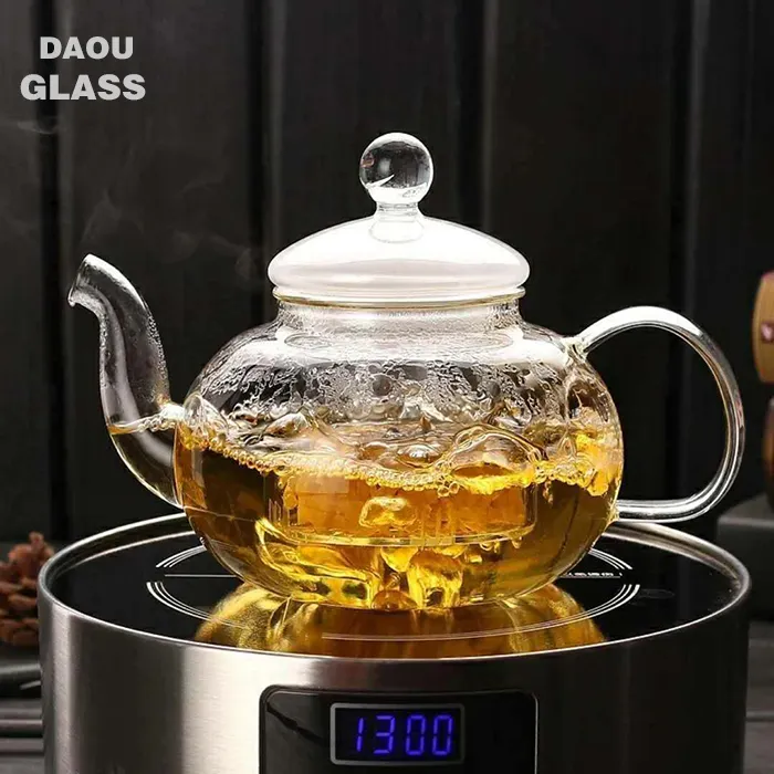 Cangzhou teiera in vetro resistente al calore soffiata a bocca fatta a mano con filtro, bollitore per tè in vetro cinese