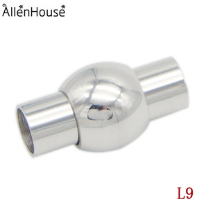批发3/4/5/6毫米球形不锈钢皮绳端盖扣和皮革手镯连接器