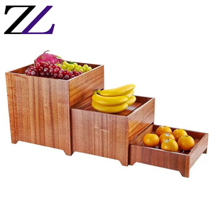 Modern Counter Design <strong>Stackable</strong> Caddy Banquet Tableware Decoration Buffet <strong>Display</strong> 3 Step <strong>Cube</strong> Serving Set Buffet Riser Wood