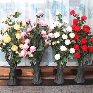 バラの花の木盆栽の木のための最新の屋内装飾シルク人工バラの木