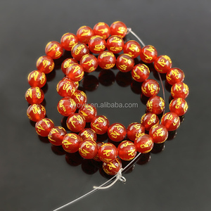 AB0688 Red Agate Carved Word Happiness <strong>Beads</strong>.Tibetan Om Mantra Etched Red Agate <strong>Beads</strong> - Product Image 2