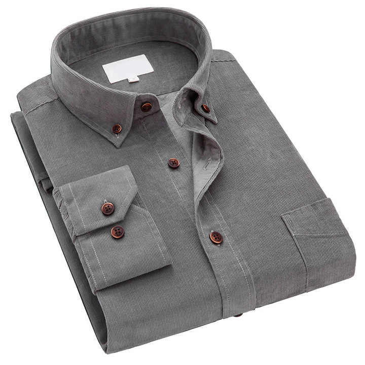 OEM Custom Long Sleeve Solid Color Corduroy Casual Shirts for Men