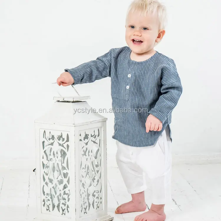 Gute Qualität Kinder Jungen Leinen Set Kleidung für den Herbst, reine Leinen Kleidung Bluse und Hosen Schlaf kleidung