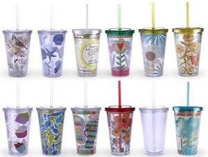 Lincond יצרן 20oz 22oz 12-אונקיה פלסטיק אקריליק ps כוסות כוס עם קש