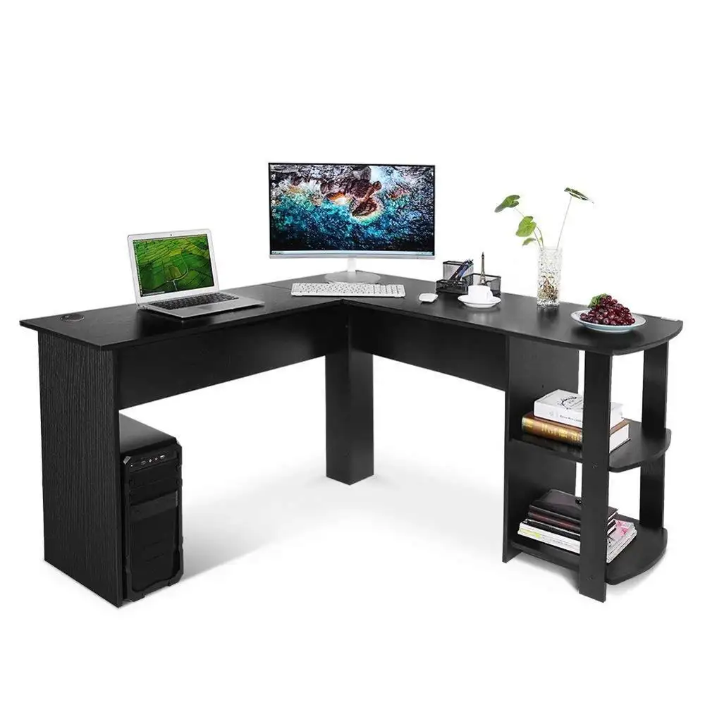 Офисный Компьютерный стол L-образной формы, Большой Угловой ПК стол с 2 полками для дома
