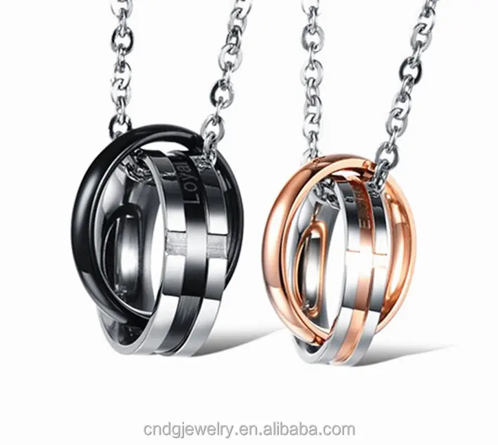 Pingente anel de titânio de aço para casais, venda no atacado, presente chinês para homens e mulheres, colar de aço para casais recém-casados