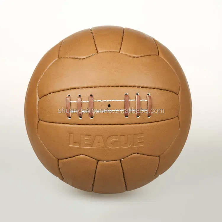 Bolas de futebol retro de couro bovino real, ponto de mão, bolas de futebol velhas para treinamento e jogos com logotipo personalizado e design