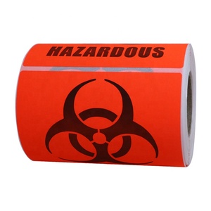 Hybsk Biohazard Warning Labels <span class=keywords><strong>4</strong></span> × <span class=keywords><strong>4</strong></span>インチFluorescent Red-Orange Hazardous <span class=keywords><strong>Stickers</strong></span> | 100 Labels/Roll