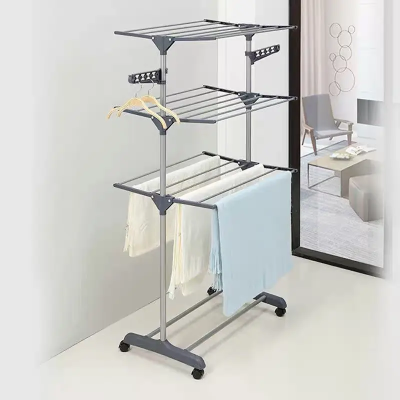 Foldable 3 tier roll faltbare kleidung trocknen rack stand indoor outdoor dunkelgrau metall wäsche rack