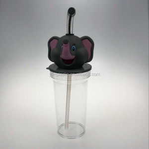定制儿童吸管杯不倒翁，盖子上有吸管和3D卡通人物玩具