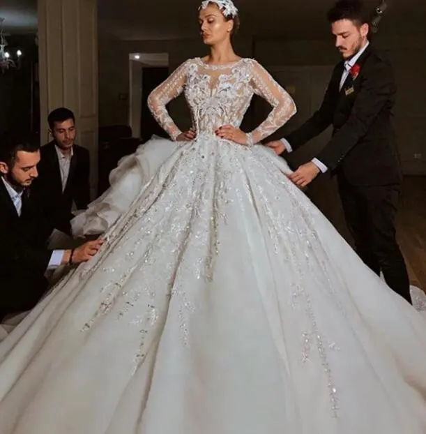 Vestido de baile feminino, de luxo, frisado, para casamento, de noiva