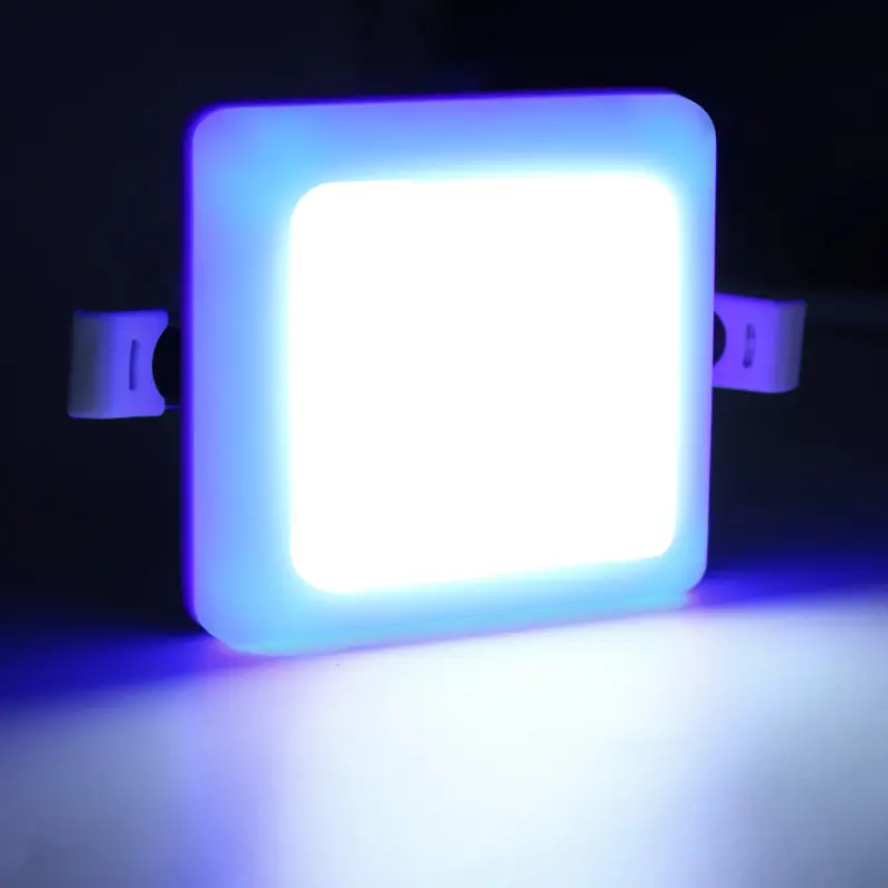 Venta al por mayor doble multi color pura caliente blanco 9 w led cuadrado luz led de techo sin marco de la lámpara del panel